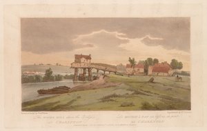 Eine Auswahl von zwanzig der malerischsten Ansichten in Paris: Die Wassermühle über der Brücke...1803
