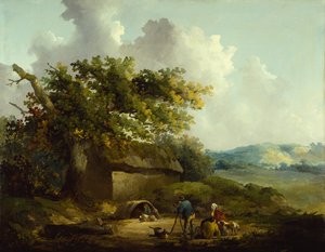 Bauern vor einem Cottage
