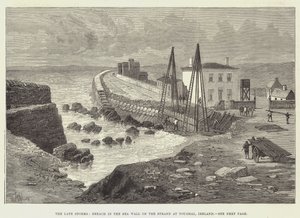 Die letzten Stürme, Bruch in der Seemauer am Strand von Youghal, Irland