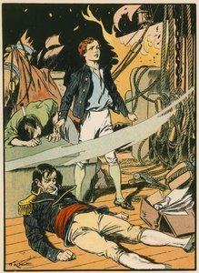 Casabianca auf dem brennenden Schiff von Thomas Heath Robinson