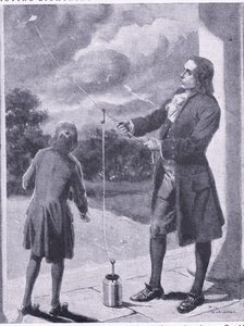 Franklin beweist Blitz und elektrische Phänomene, Illustration aus 