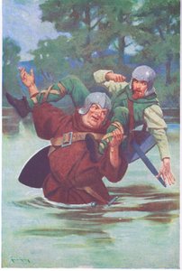 Mit einem Ruck seiner großen Hände schickte er den Gesetzlosen ins Straucheln in den Strom von Thomas Heath Robinson