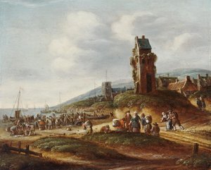 Fischer entladen ihren Fang am Strand bei Egmond von Thomas Heeremans