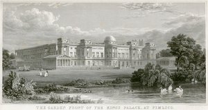 Die Gartenfront des Königspalastes in Pimlico, Buckingham Palace, London, 1829