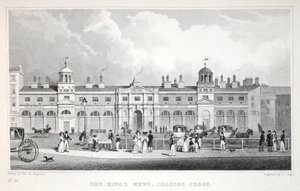Die Königlichen Stallungen, Charing Cross, aus London und seine Umgebung im neunzehnten Jahrhundert, veröffentlicht von Jones und Co., 1827-1829