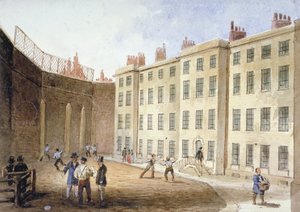 Ansicht des Fleet-Gefängnisses vom Tennisplatz aus, City of London, 1845 von Thomas Hosmer Shepherd