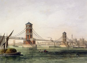 Ansicht der Hungerford-Brücke von Osten, graviert von Jean Jacottet, 1854