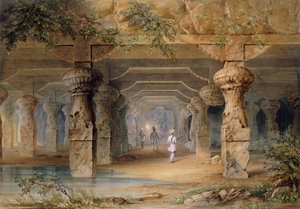 Das Innere der großen Höhle, Elephanta, Bombay, 19. Jahrhundert