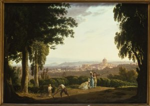 Elegante Figuren auf einem Hügel mit Blick auf Rom