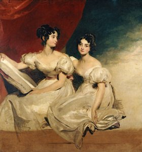 Ein Doppelporträt der Fullerton-Schwestern, sitzend in weißen Kleidern, ca. 1825