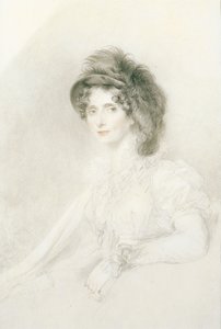 Porträt von Elizabeth, Herzogin von Devonshire (1758-1824), sitzend, Halbfigur, mit großem Federhut