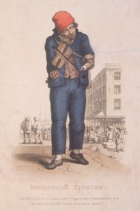 Geiger mit einer Prothese, mit einem Markt im Hintergrund, 1820 von Thomas Lord Busby