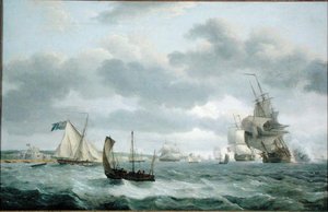Kriegsschiffe und andere Schiffe in einer Brise vor Dover