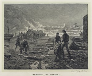 Das Starten des Rettungsbootes (Gravur) von Thomas Marie Madawaska Hemy