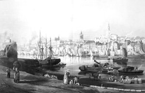 Blick auf den Hafen und die Stadt Newcastle upon Tyne, vom Rope Walk, Gateshead, graviert von Robert Havell, 1819