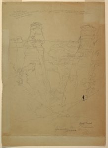Zeichnung, Felstürme im Muave [Muav] Canyon, Colorado, 1873 von Thomas Moran