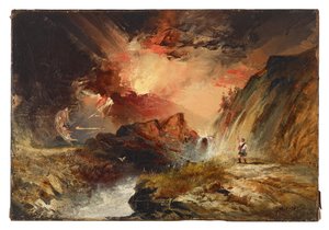 Macbeth und die Hexen (möglicherweise Highland-Fantasie) von Thomas Moran