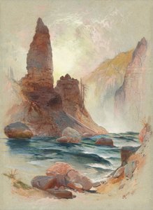 Felsenturm an den Tower Falls, Yellowstone von Thomas Moran