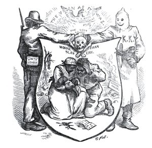 Die Weiße Liga und der Ku-Klux-Klan: Schlimmer als Sklaverei, Karikatur aus Harper