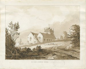 Forton Kirche: Waschzeichnung, nd [?1838] von Thomas Peploe Wood