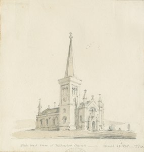 Hilderstone Kirche: Bleistift- und Waschzeichnung von Thomas Peploe Wood