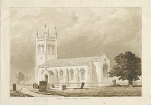 Norton Canes Kirche: Sepia-Waschzeichnung von Thomas Peploe Wood