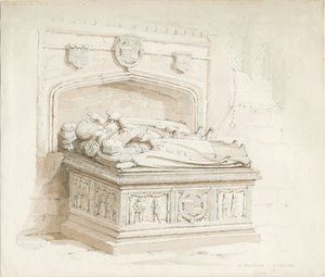 Stowe Church - Tischgrab [von Sir Walter Devereux]: Sepia-Zeichnung von Thomas Peploe Wood