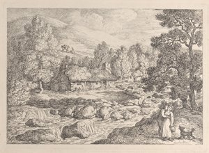 Ein Wasserfall in Cornwall, aus "Ansichten in Cornwall" von Thomas Rowlandson