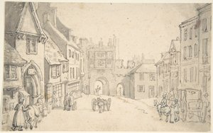 Stadtansicht mit mittelalterlichem Tor (vielleicht York)