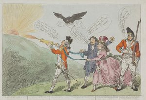 Col. Topham versucht mit seiner Spritze das Genie von Holman zu löschen von Thomas Rowlandson
