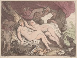 Diana und ihre Nymphen von Satyrn beobachtet, 1790-1799 von Thomas Rowlandson