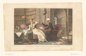Doktor Syntax trifft eine Frau in einer Bibliothek von Thomas Rowlandson