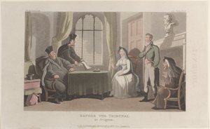 Frontispiz: Vor dem Tribunal in Avignon, aus dem Journal der sentimentalen Reisen von Thomas Rowlandson