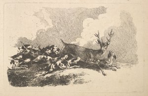 Hunde jagen einen Hirsch von Thomas Rowlandson