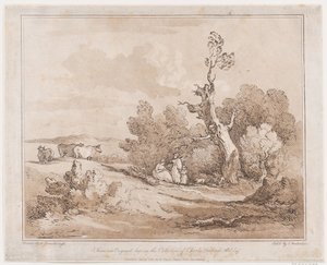 Landschaft mit Figuren, die Holz unter knorrigen Bäumen sammeln, 21. Mai 1789