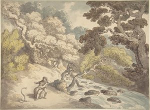 Landschaft mit rauschendem Bach und einem Paar am Ufer, erschreckt von einer Schlange von Thomas Rowlandson