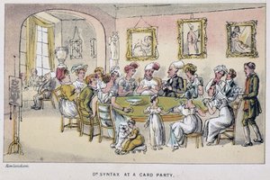 Der Doktor bei einem Kartenspiel - in „Die drei Reisen des Doktor Syntax: auf der Suche nach dem malerischen Trost und einer Frau“ von William Combe, ill. Rowlandson