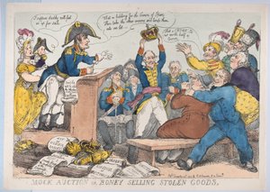 Scheinauktion oder Boney verkauft gestohlene Waren, 25. Dezember 1813 von Thomas Rowlandson