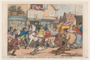 Mehr Elend: Der Boden von Mr. Figgs altem Whiskey brach durch von Thomas Rowlandson