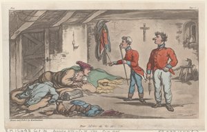 Armer Johnny auf der Krankenliste, aus Die militärischen Abenteuer von Johnny Newcome, 1815 von Thomas Rowlandson