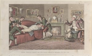 Quae Genus aus einem Haus geworfen, das er für sein eigenes hält, aus The History, 1. Februar 1822 von Thomas Rowlandson