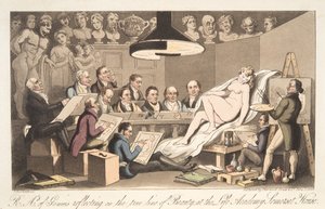 R---A---ys des Genies reflektieren über die wahre Linie der Schönheit an der Life Academy, Somerset House, aus The English Spy von Thomas Rowlandson