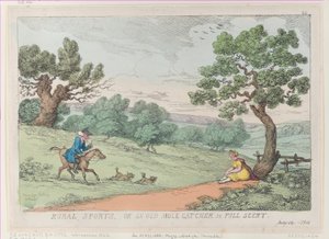 Ländliche Sportarten oder ein alter Maulwurffänger in voller Duftspur, [1811], Nachdruck von Thomas Rowlandson