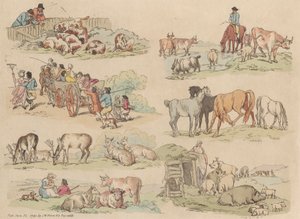 Satz von sechzehn: Umrisse von Figuren und Landschaften