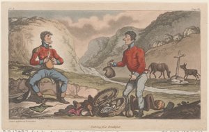 Frühstücken, aus Die militärischen Abenteuer von Johnny Newcome von Thomas Rowlandson