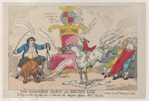 Das Hannoveraner Pferd und der britische Löwe, 31. März 1784 von Thomas Rowlandson