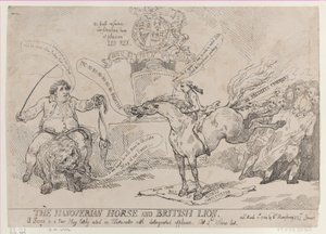 Das Hannoveraner Pferd und der britische Löwe, 31. März 1784 von Thomas Rowlandson