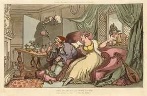 Die Flitterwochen, aus The English Dance of Death, veröffentlicht 1816 (handkolorierte Gravur) von Thomas Rowlandson