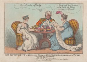 Das Triumvirat von Gloucester Place, oder Der Kleriker, Der Soldat und Der Schneider, 1809 von Thomas Rowlandson