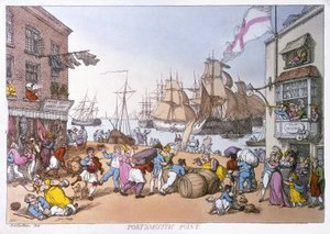Der Bezirk Portsmouth, Karikatur, die Aktivitäten dieses englischen Hafens beschreibend von Thomas Rowlandson
